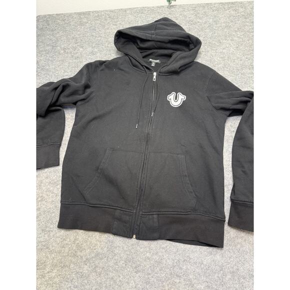 True Religion Hoodie Mens XL Black Core Zip Buddha Graphic World Tour Logo - Picture 1 of 8